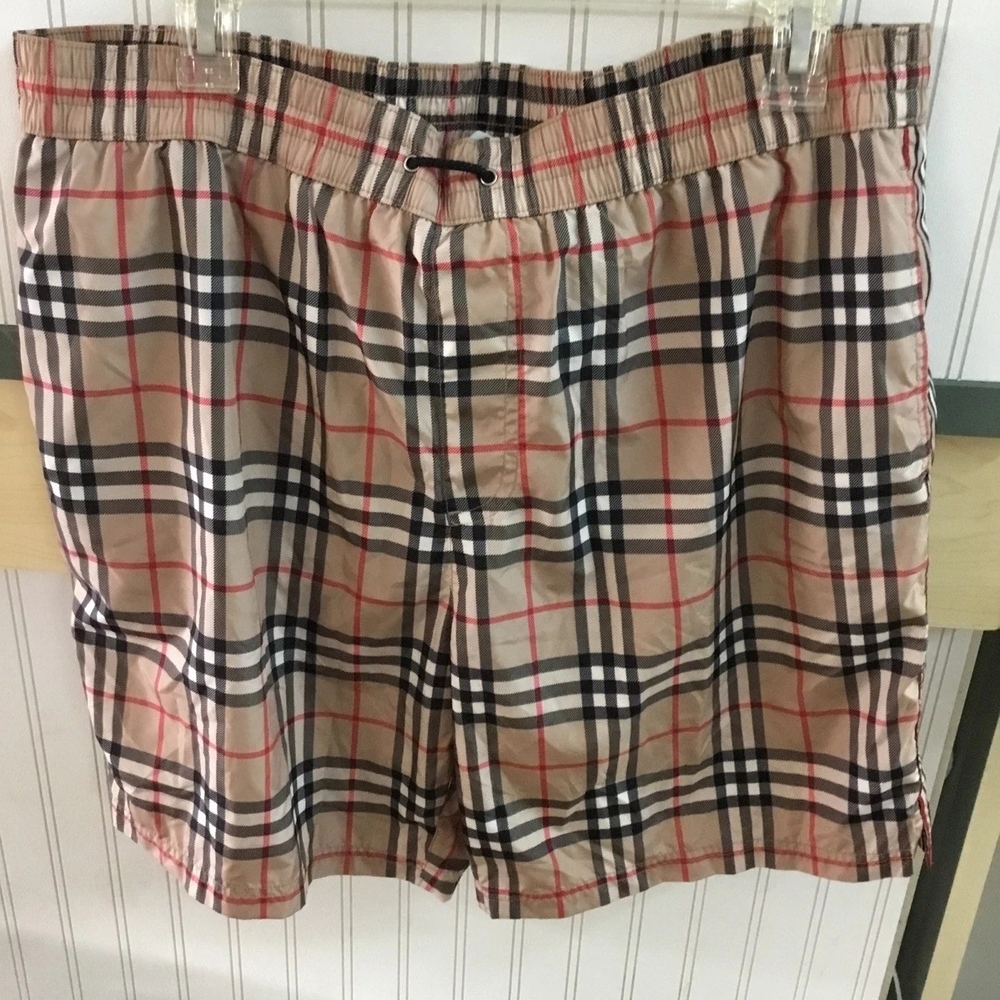 AuthenticBurberry Swim Trunks Checkered Shorts in Tan and Black